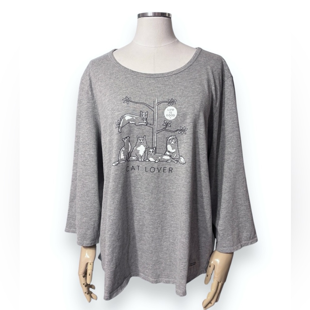LIFE IS GOOD Cat Lover Crusher Long Sleeve Scoop Neck Top - Picture 9 of 9